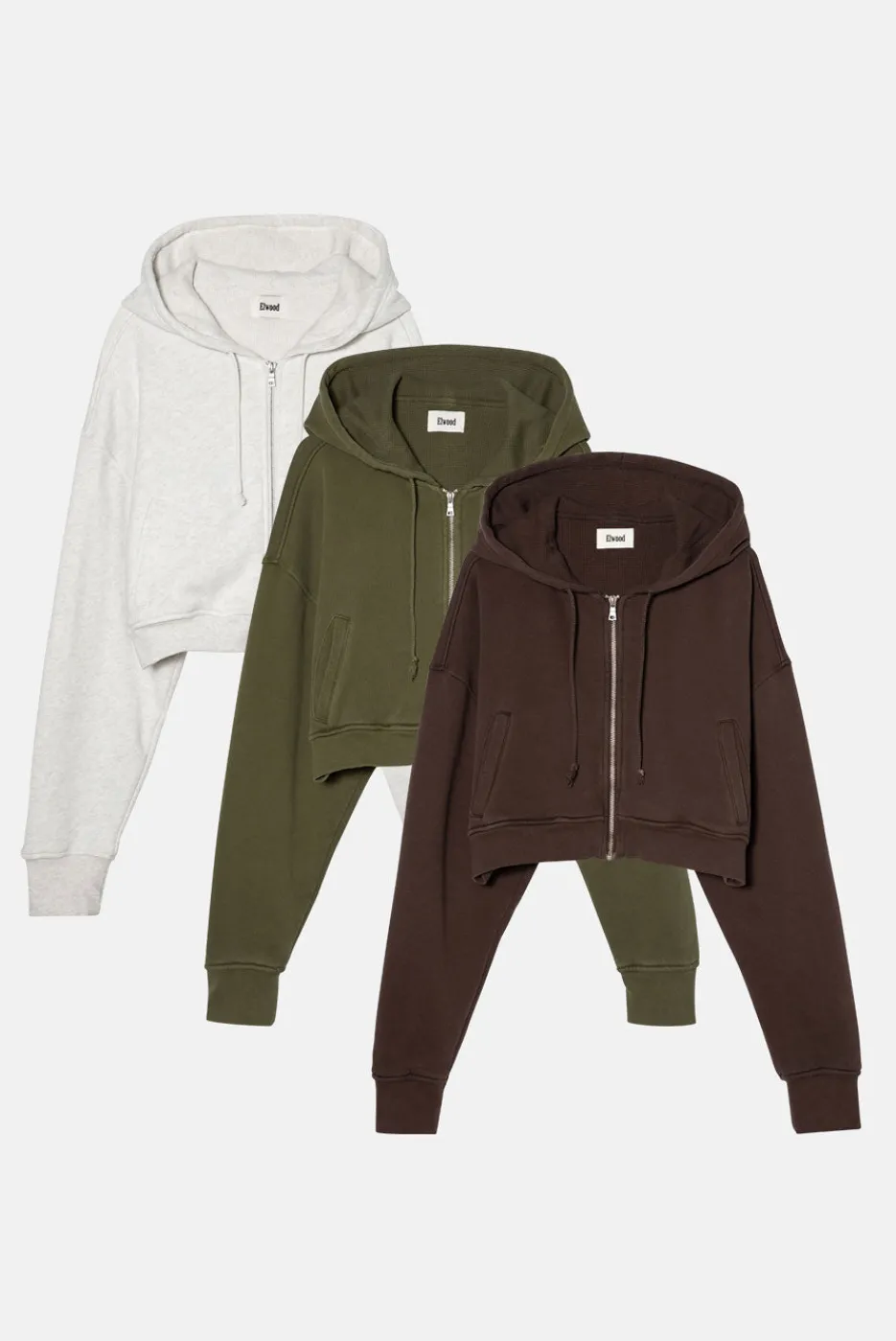Elwood Clothing BABYDOLL CROP ZIP HOODIE 3 PACK
